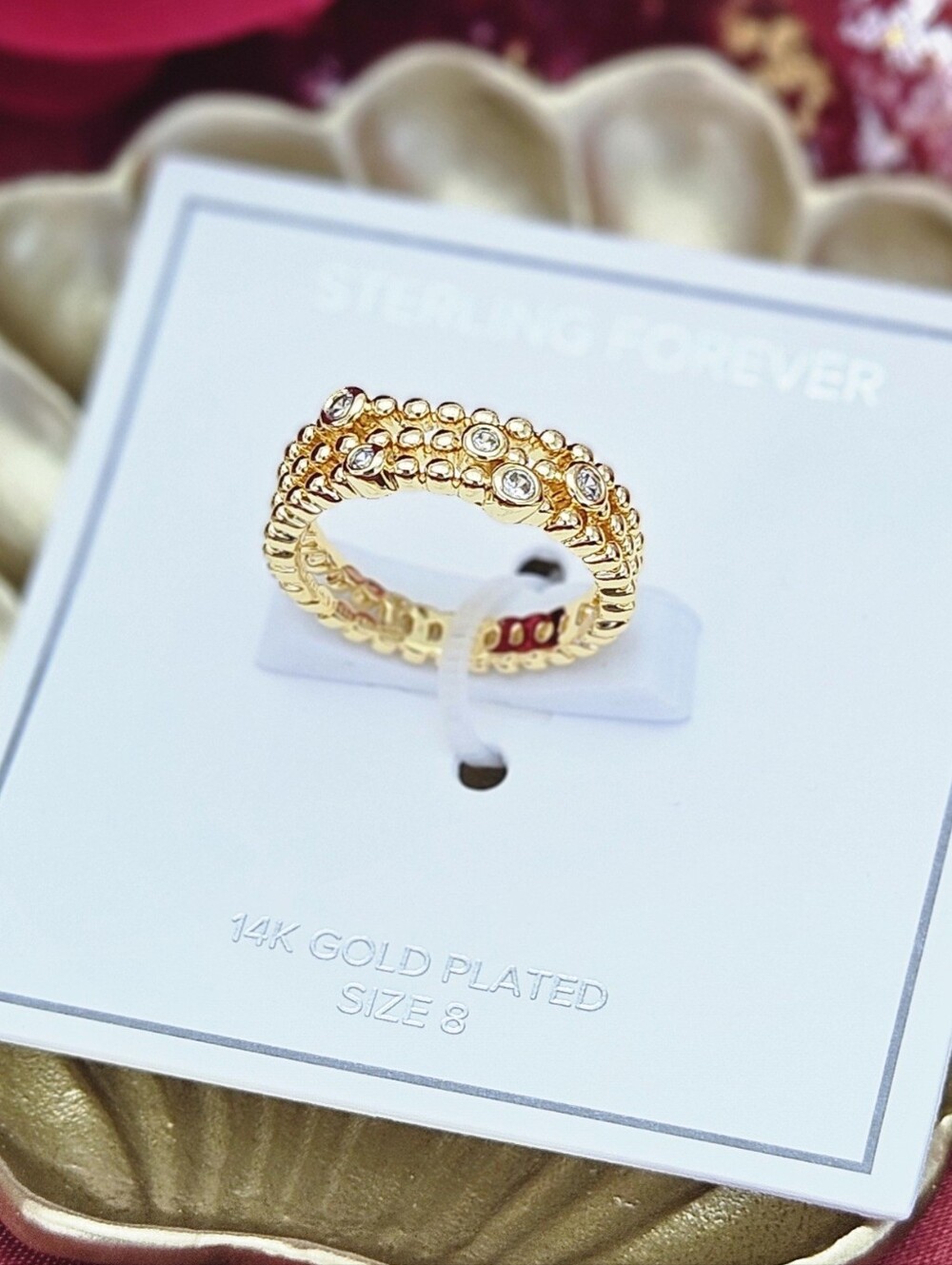Sterling Forever Ring Size 8 Ramona CZ Bubble 14k Gold Plated Boho Modern Gifts